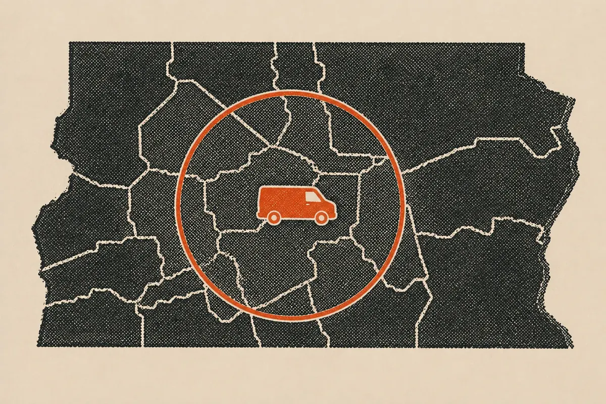 Mapa com um círculo de cobertura sobre várias regiões administrativas
