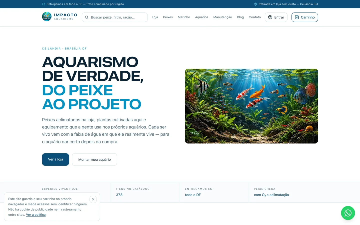 Página inicial do site Impacto Aquarismo, feito por Marcos Roberto PRO